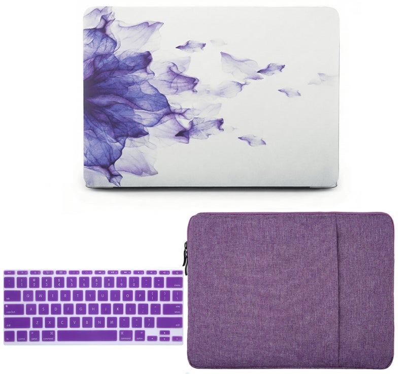 KECC Compatible with MacBook Air 13 inch Case 2022 2021 2020 2019 2018 Release M1 A2337 A2179 A1932 Plastic Hard Shell for MacBook Air 13.3 inch + Keyboard Cover + Sleeve, Purple Flower - Image 1